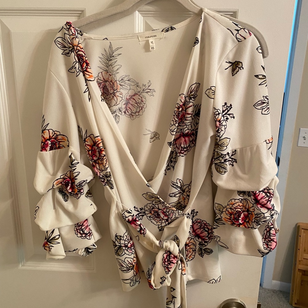 Business causal white blouse with flowers